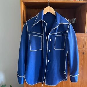 1970s contrast stitch electric blue shirt